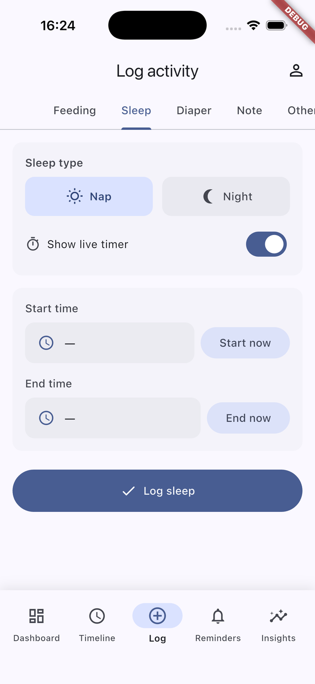 WeBabyLog activity log: log feeding, sleep, diaper and more